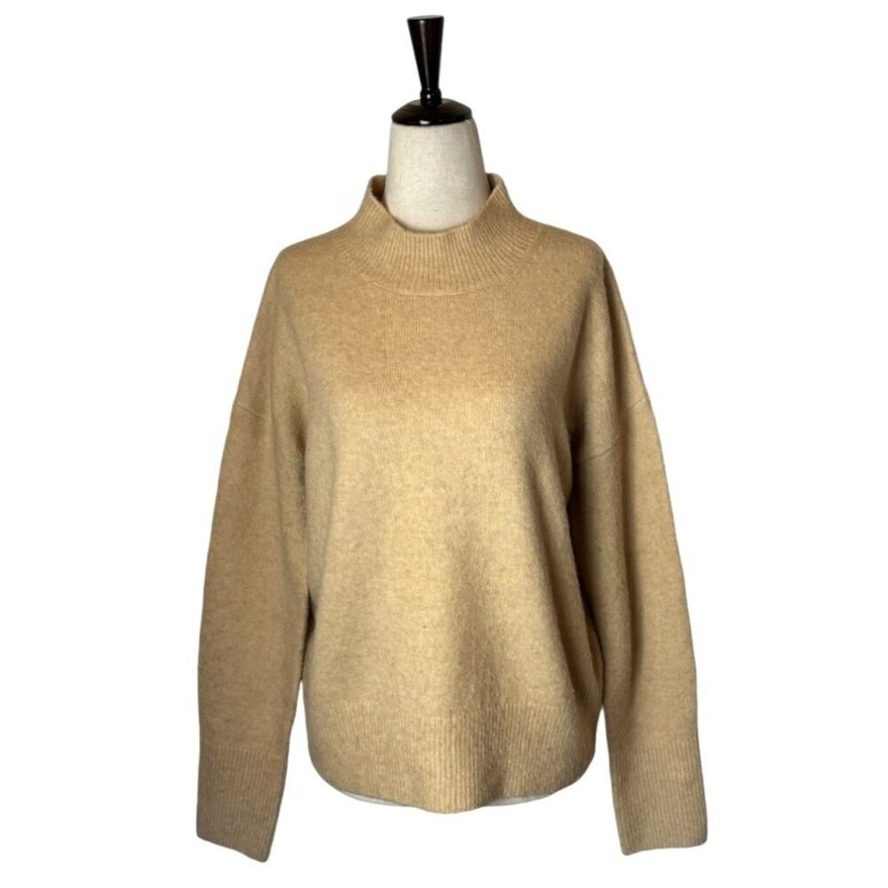 Magaschoni Sweater Women‎ Small Tan Knit Wool Blend Mock Neck Pullover